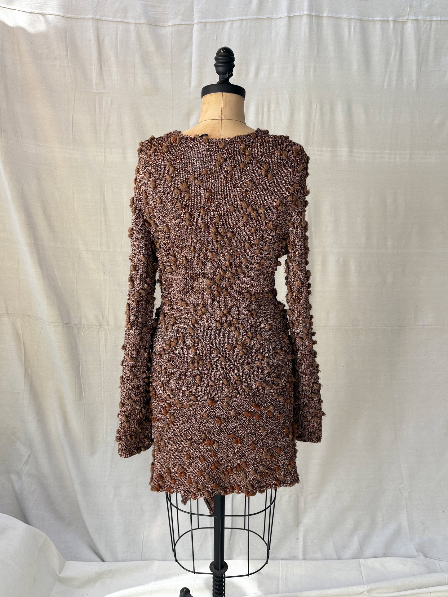 1990's Italian Metallic Copper Pom Dress