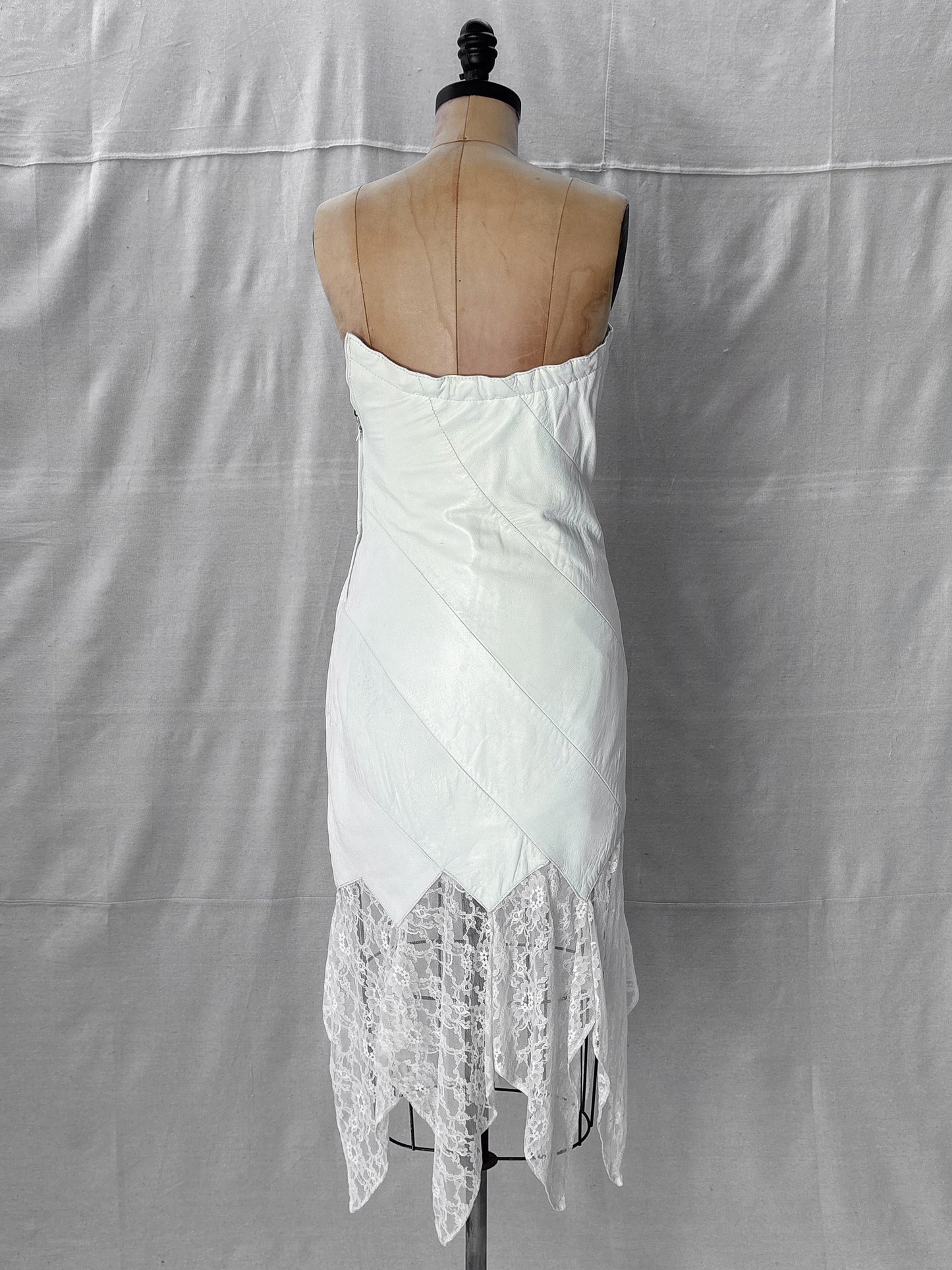 Vintage Blanc White Leather and lace dress