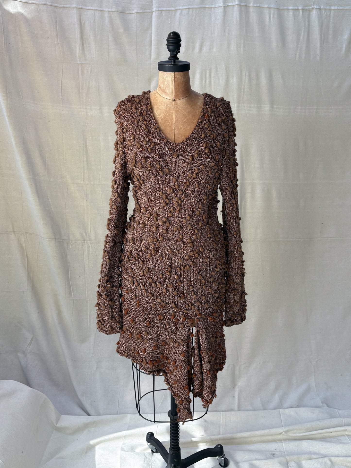 1990's Italian Metallic Copper Pom Dress
